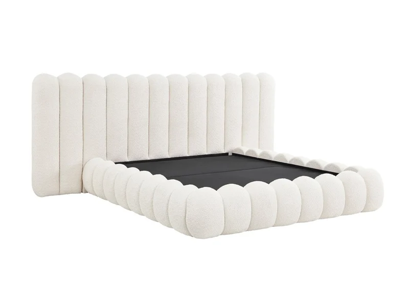 Lit coffre en tissu bouclette beige 160x200 cm GRETA