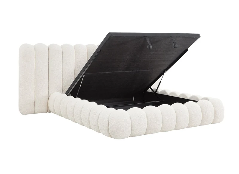 Lit coffre en tissu bouclette beige 160x200 cm GRETA