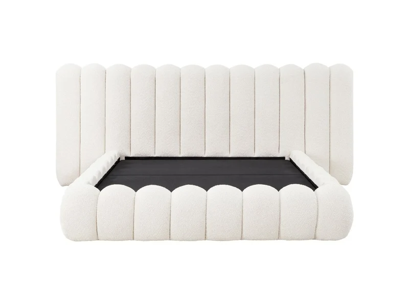 Lit coffre en tissu bouclette beige 160x200 cm GRETA