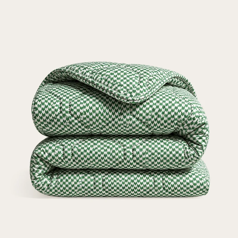 Wasbaar All Season Dekbed | Katoen Satijn | Houndstooth Green