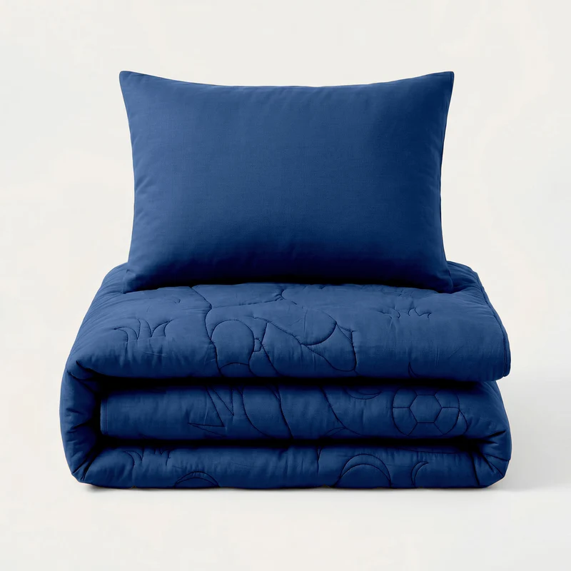 Wasbaar Kids All Season Dekbed | Voetbal schot | Navy | Met Kussensloop