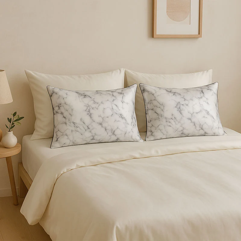 Taie d’oreiller en soie imprimé Marbre