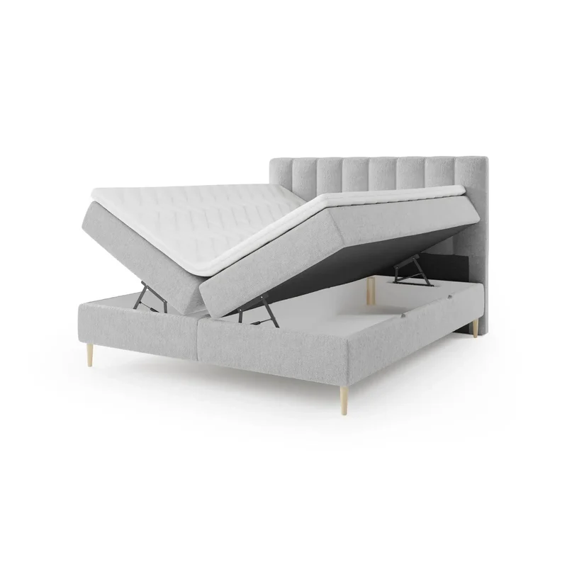 Lit BOXSPRING type BOXBED SOMMEIL - Avec tête de lit, coffre intégré, matelas ressorts ensachés et surmatelas inclus