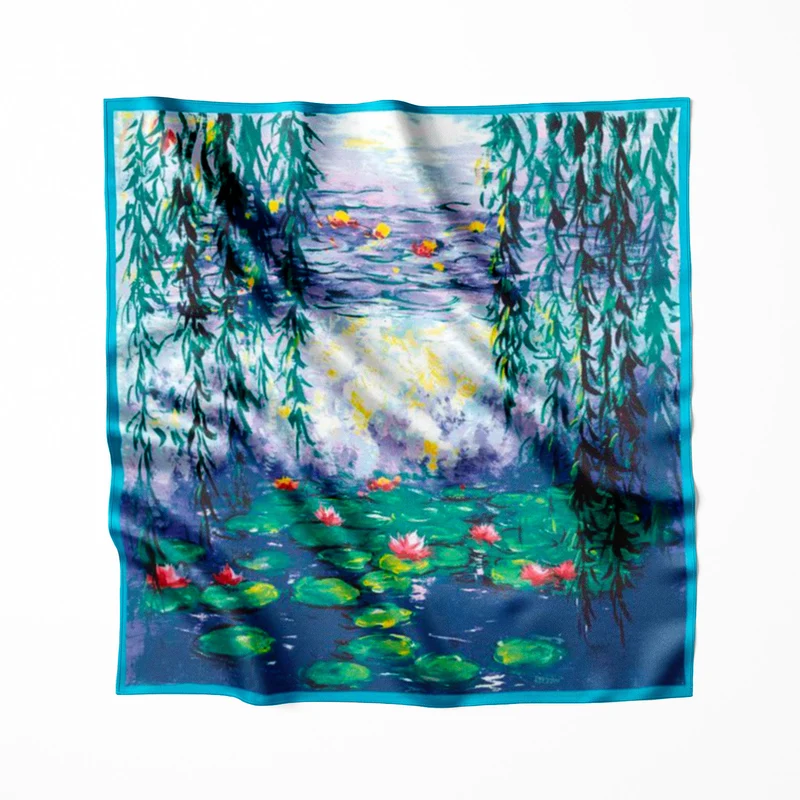 Foulard en soie Claude Monet Nymphéas bleues et saules