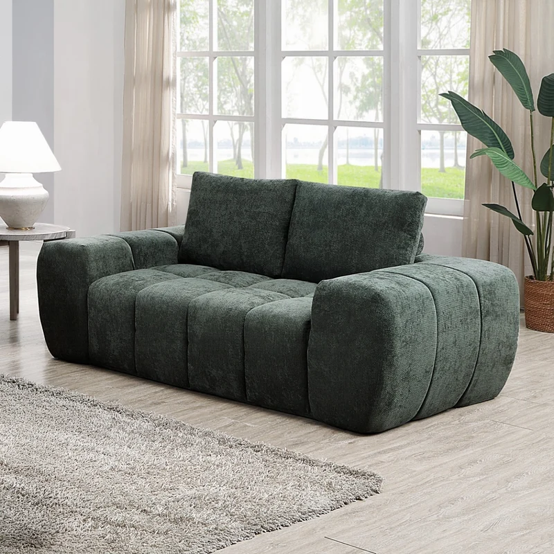 Cushy Condo Size 2 & 3 Seater Plush Sofas - Dark Green