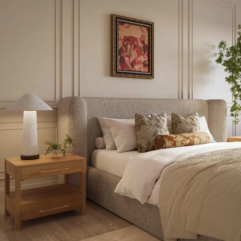 Duru Upholstered Performance Grade Platform Boucle Bed - Taupe