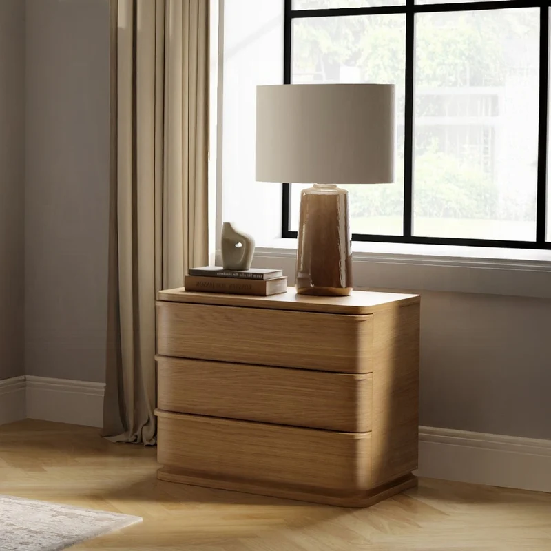 Yami 3 Drawer Wood Nightstand - Beige Oak