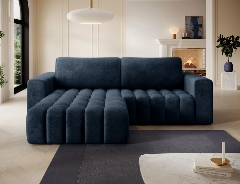 Bonett 4 Seater Storage Sleeper Chaise Sofa - Navy Blue