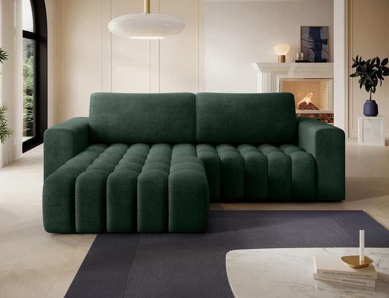 Bonett 4 Seater Storage Sleeper Chaise Sofa - Dark Green