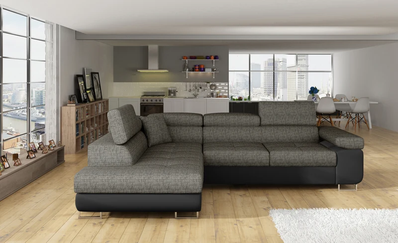 Anton Two-Tone Storage Sleeper Sectional Sofa - Grey/Black