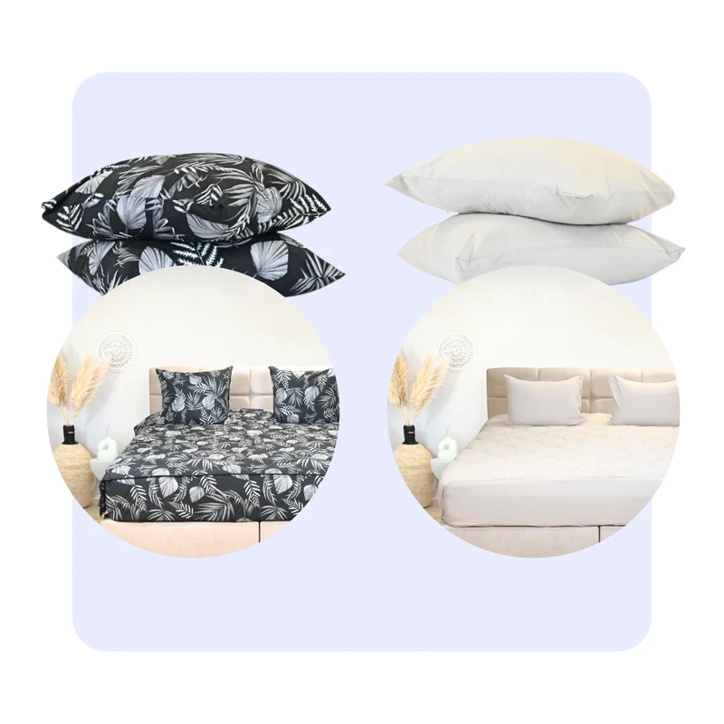 HappyBed bestseller bundel - Taupe + Black Leaves met instopstrook – Set van 2 - Incl. kussenslopen (60x70 cm) - Dekbedden voor het hele jaar