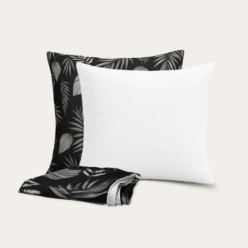 HappyBed 4-delige Sierkussen Bundel | Kussens + Slopen | Black Leaves | 45x45 cm