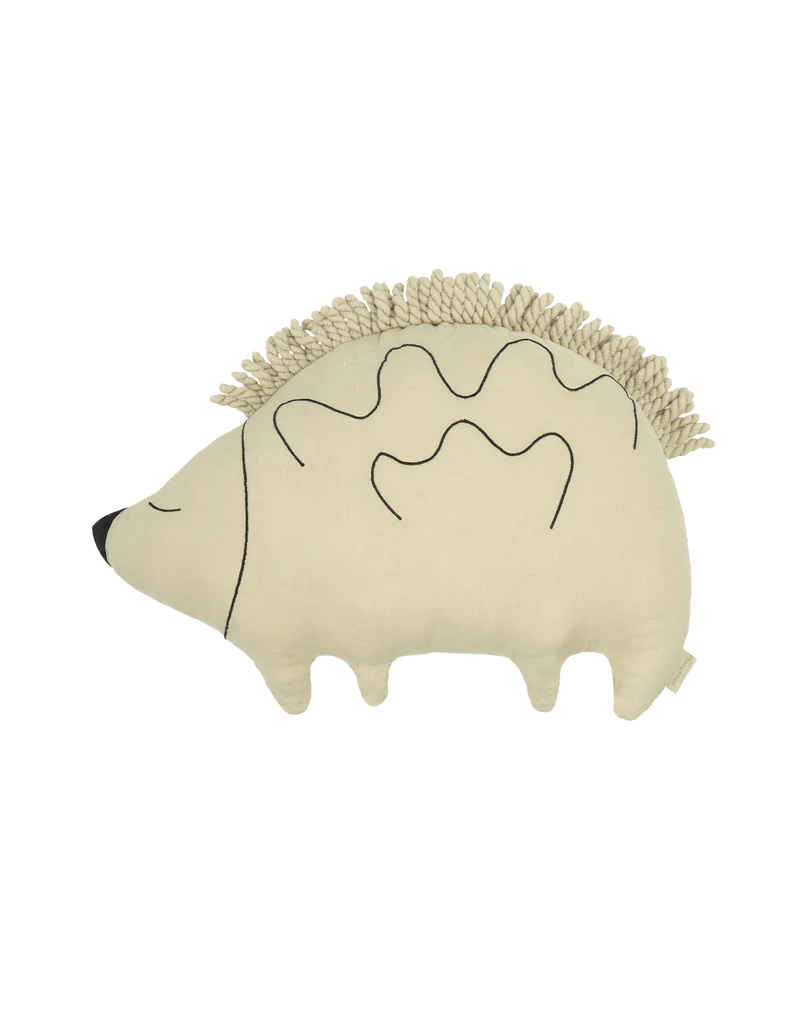 Cushion in washed French linen - Enzo the hedgehog - L1N0