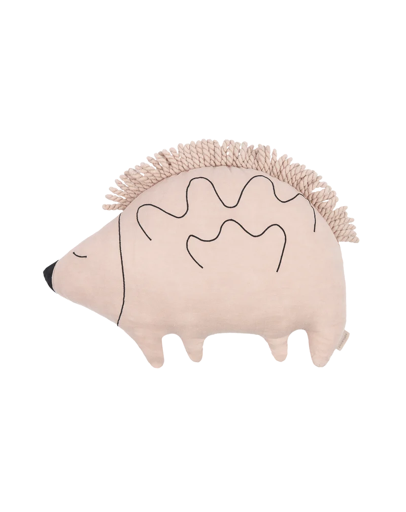 Cushion in washed French linen - Enzo the hedgehog - L1N0
