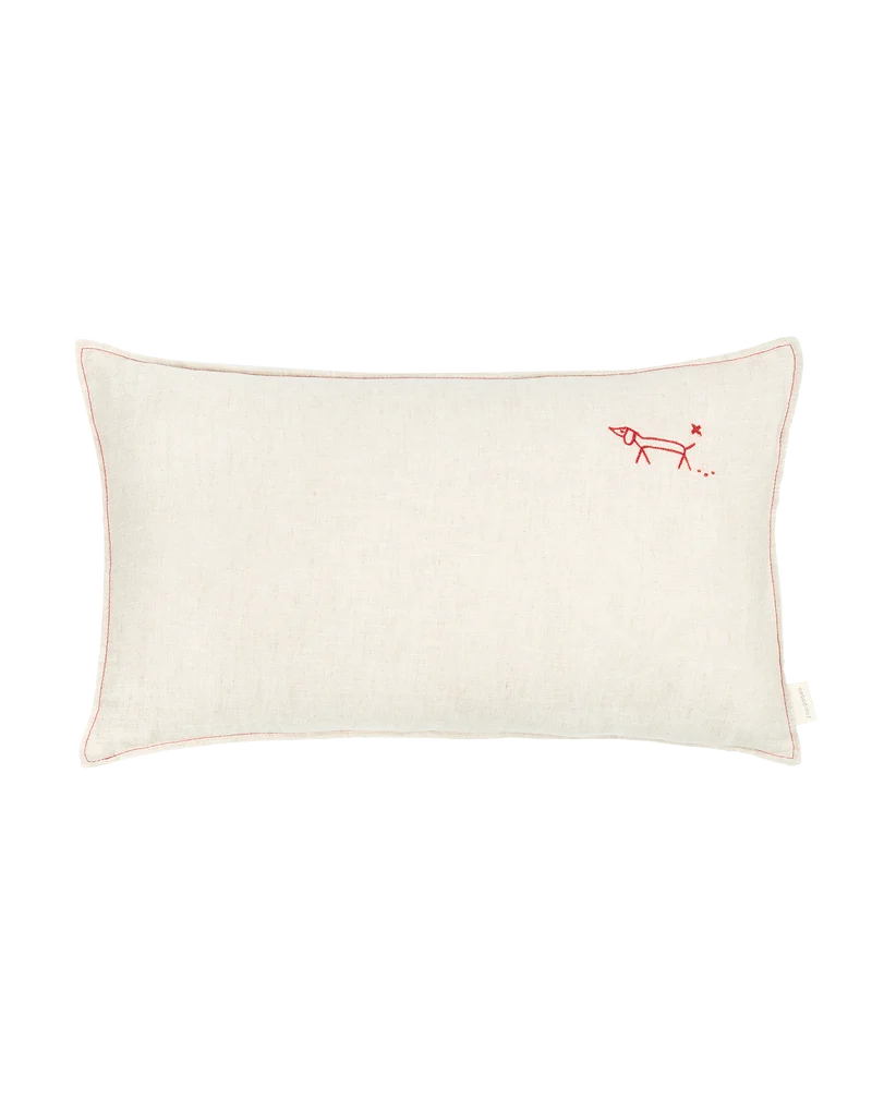 Embroidered rectangular cushion in washed French linen L1N0