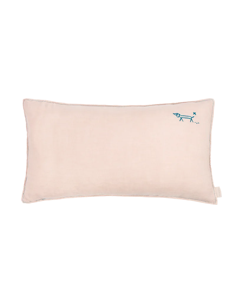 Embroidered rectangular cushion in washed French linen L1N0