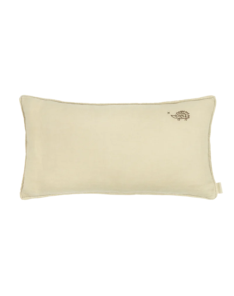 Embroidered rectangular cushion in washed French linen L1N0