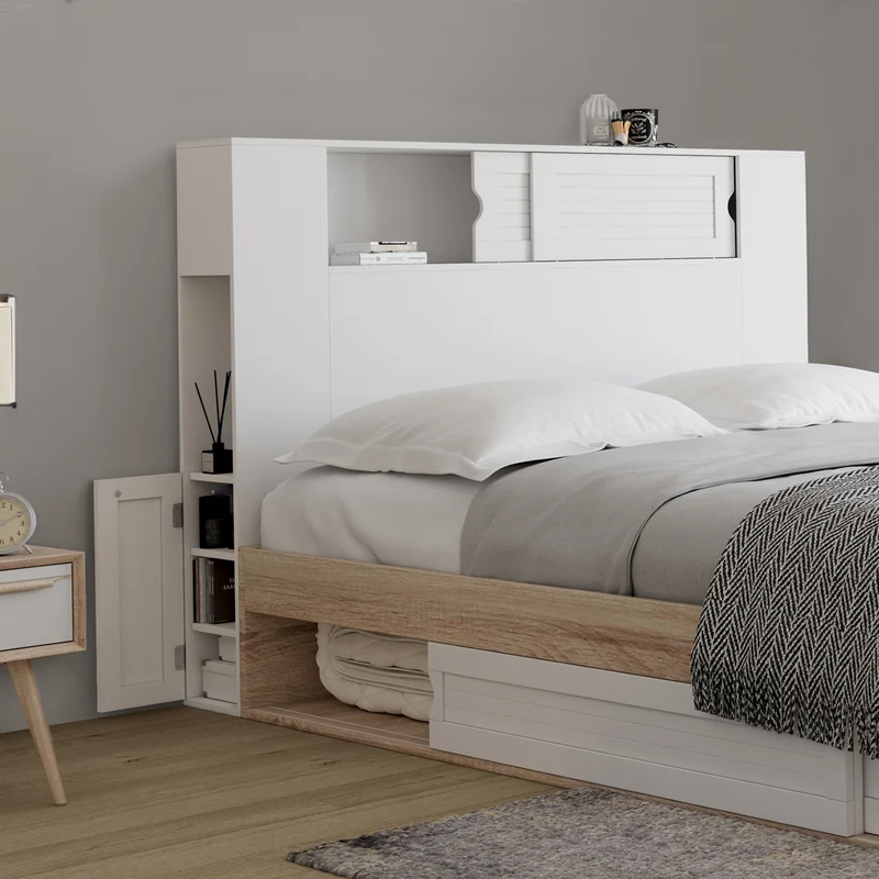 Tête de lit sur pieds Orem blanche avec rangement coulissant 140cm