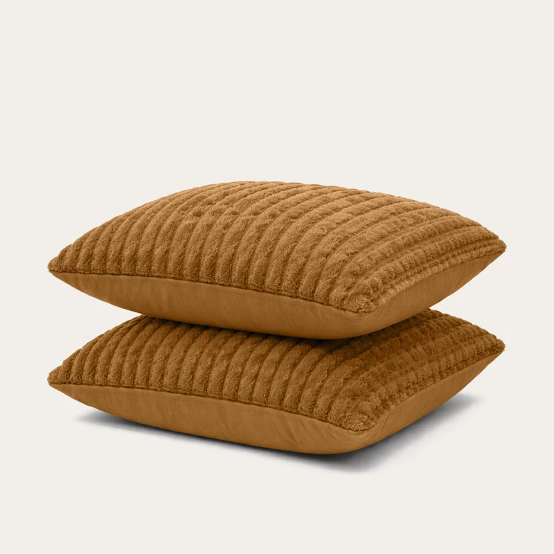 Kussenslopen | Teddy Rib | Bronze Brown | Set van 2