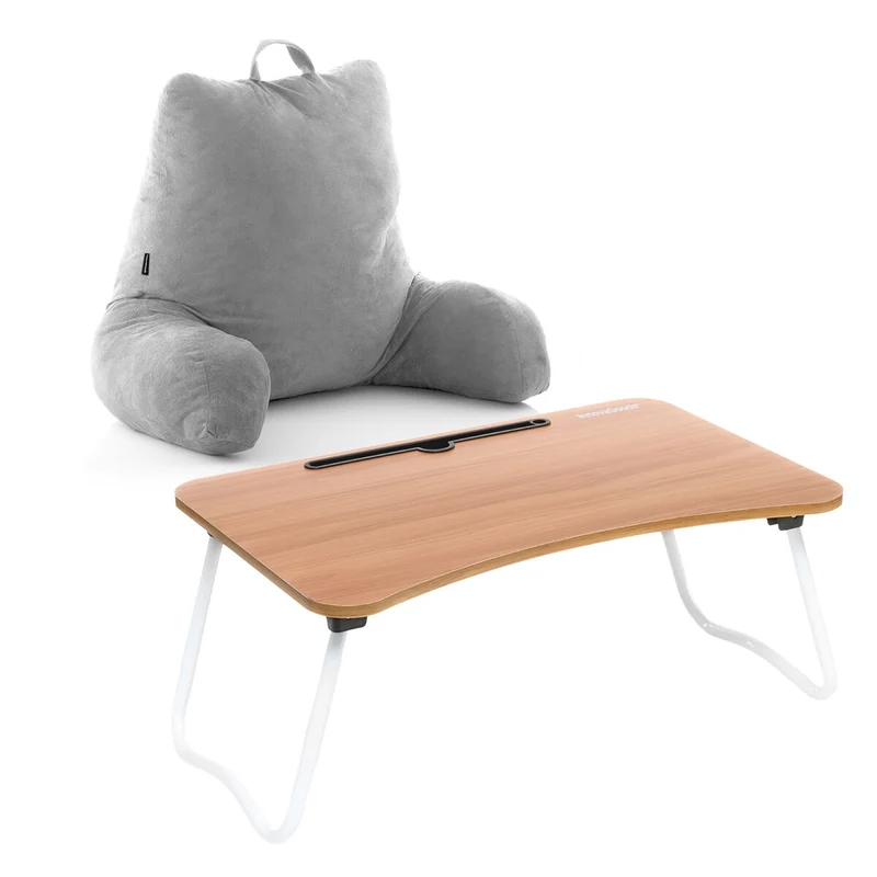 Pack Mesa Plegable Auxiliar Multiuso y Almohada de Lectura con Apoyabrazos InnovaGoods