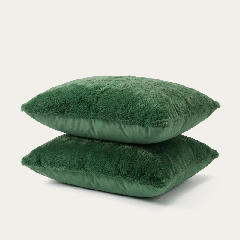 Kussenslopen | Teddy Plush | Dark Green | Set van 2