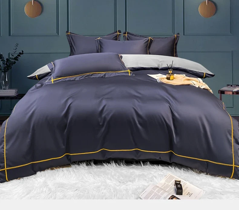 Royal Retreat Fine Gold Embroidered 600 TC Duvet Set - Purple/Dark Grey/White/Steel Blue/Light Grey/Jade Green/Peach Pink/Champagne/Blue/Beige/Aqua Green/Emerald Green