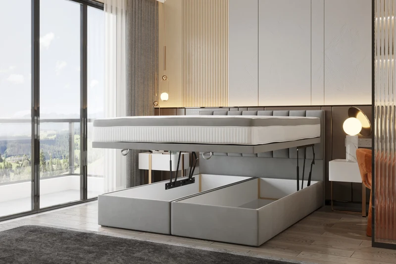 Bond Upholstered Lift Storage Platform Bed - Grey