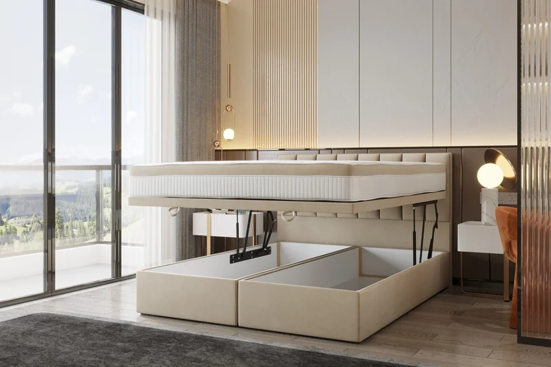 Bond Upholstered Lift Storage Platform Bed - Beige