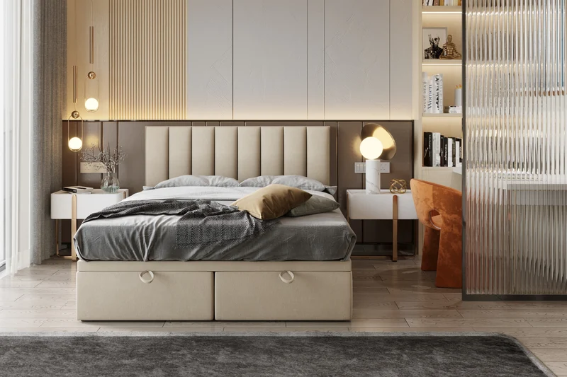 Bond Upholstered Lift Storage Platform Bed - Beige