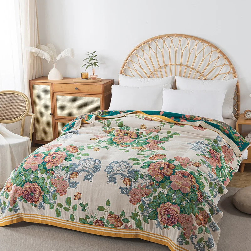 Wild Garden Boho Cotton Blanket/Throw - Cream/Blush
