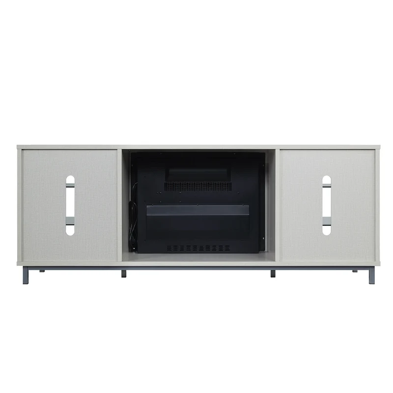 Firey 60" TV Stand/Fireplace with Glass Shelves - Beige Gloss