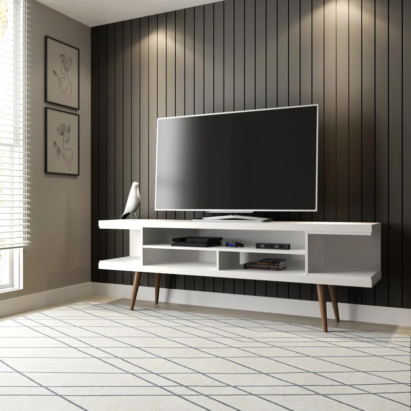 Eureka Modern 70.47" TV Stand with 4 Shelves - White