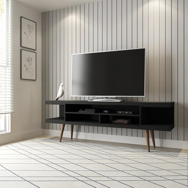 Eureka Modern 70.47" TV Stand with 4 Shelves - Black/Maple Cream