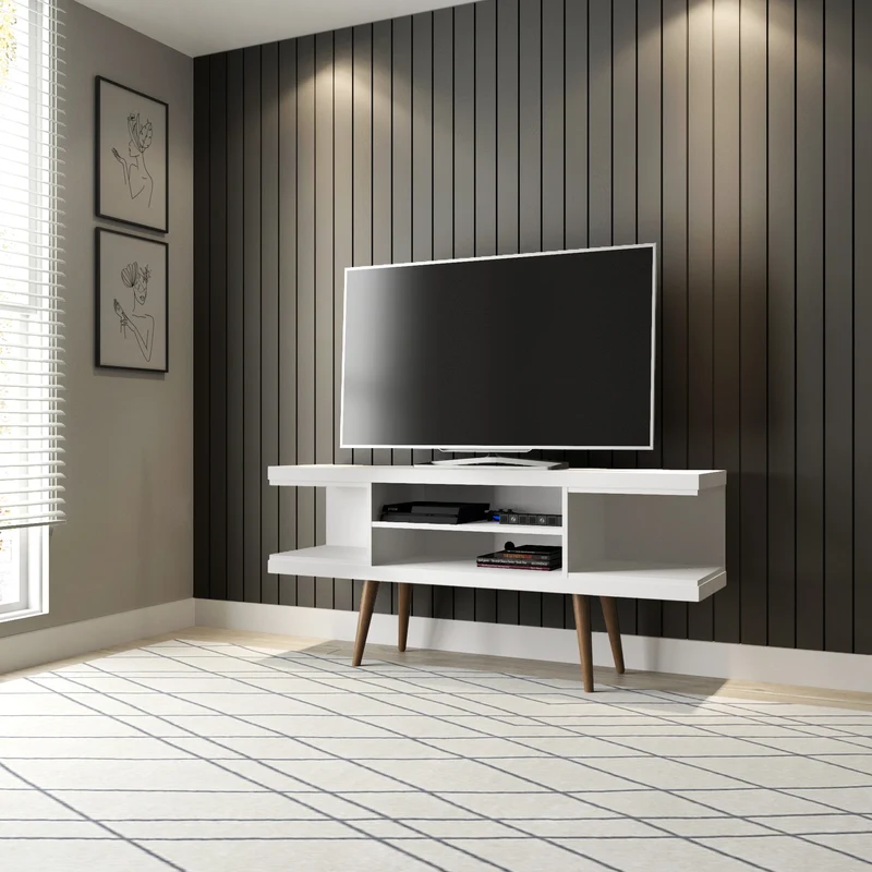 Eureka Modern 53.14" TV Stand with 4 Shelves - White