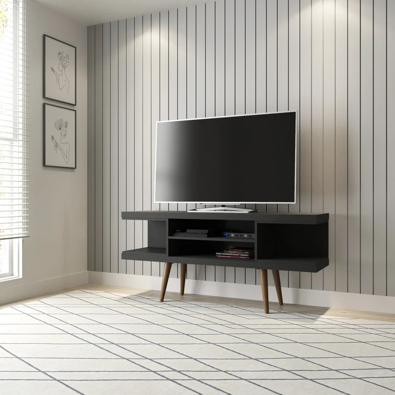 Eureka Modern 53.14" TV Stand with 4 Shelves - Black/Maple Cream
