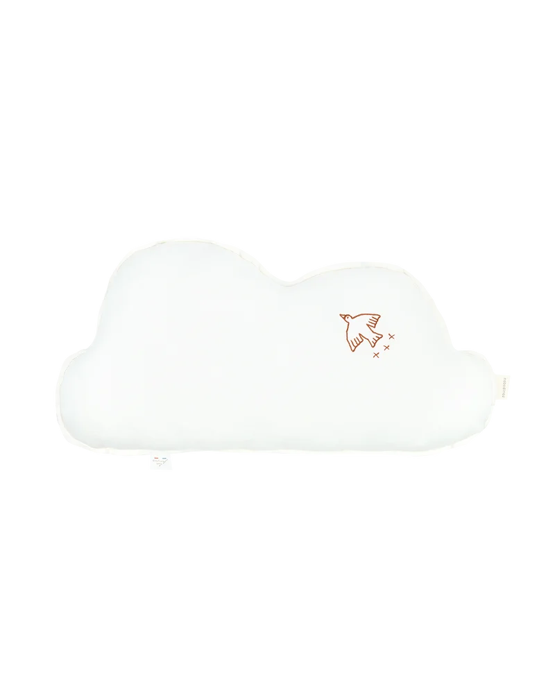 Cloud cushion in washed French linen - Bird embroidery - L1N0