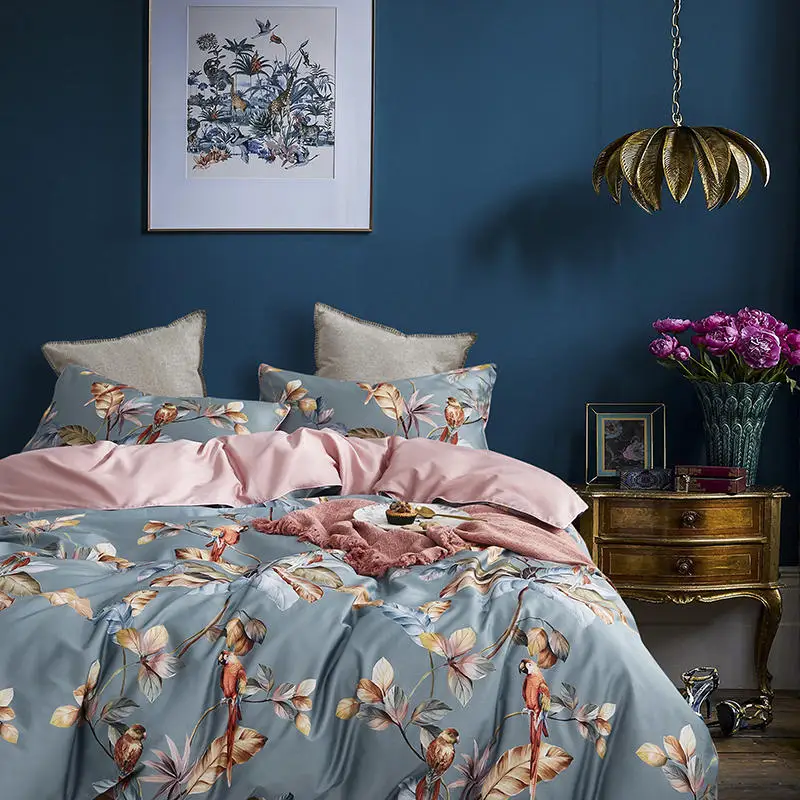 Eden 600 TC Floral Cotton Duvet Set - Grey/Blush