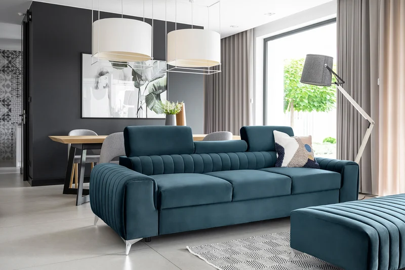 Laurence 3 Seater Velvet Sleeper Sofa - Teal Blue