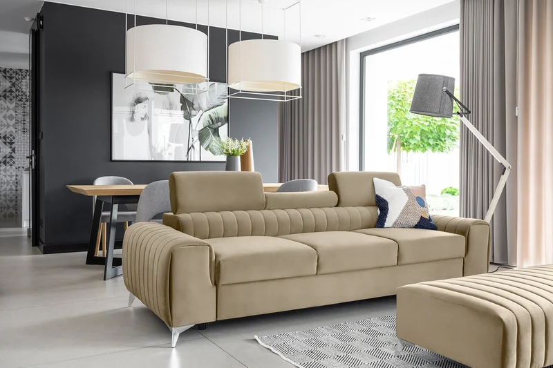 Laurence 3 Seater Velvet Sleeper Sofa - Beige