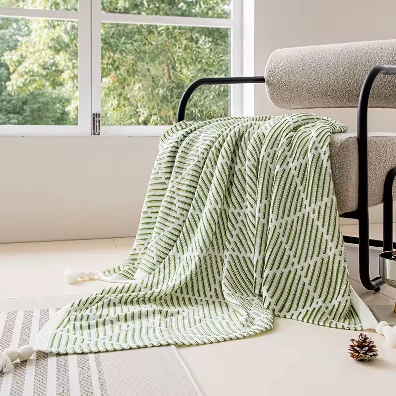 Meadow Cozy Pom Pom Blanket/Throw - Leaf Green