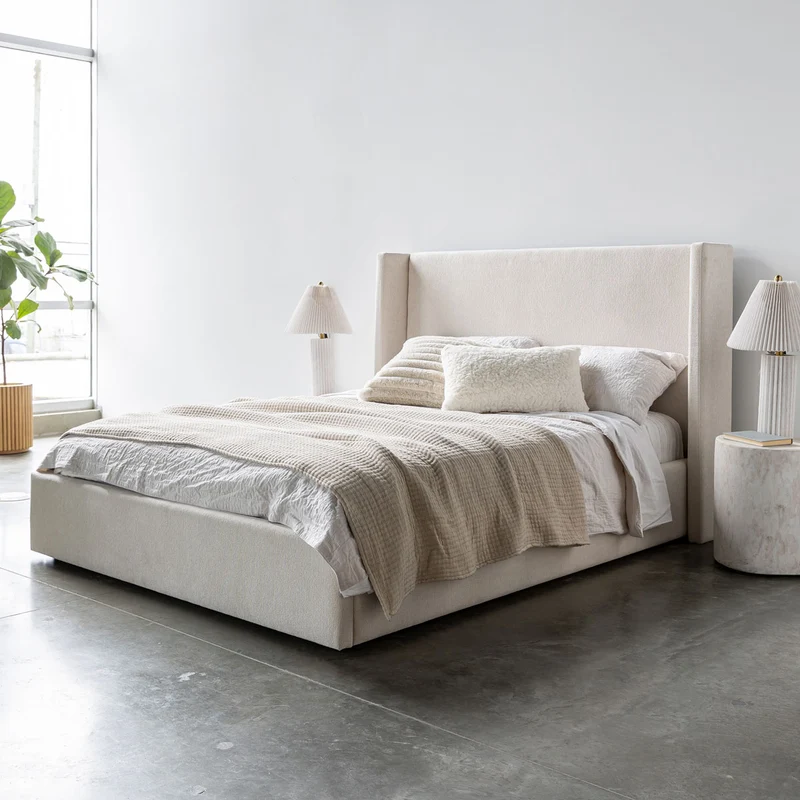 Angie Modern Storage Drawer Bed - Cream
