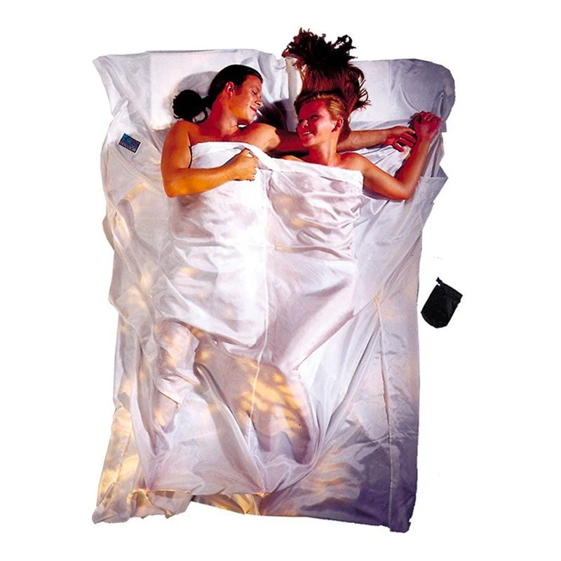 Drap de sac de couchage double 100% soie pour 2 personnes