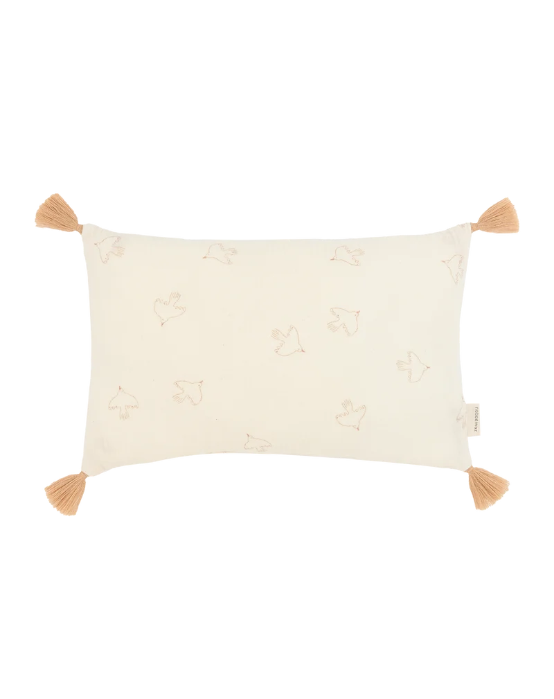 Tassel rectangular cushion in washed double muslin Wabi-Sabi