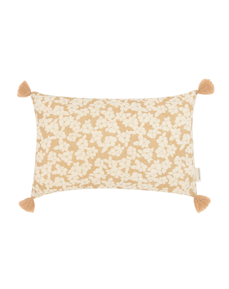 Tassel rectangular cushion in washed double muslin Wabi-Sabi