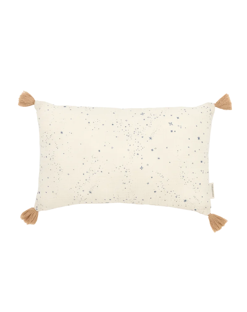 Tassel rectangular cushion in washed double muslin Wabi-Sabi