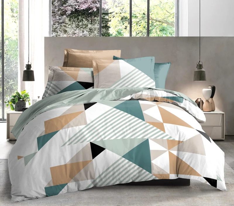 Parure de draps 4 pièces "Louna" drap housse 160 Geo Turquoise