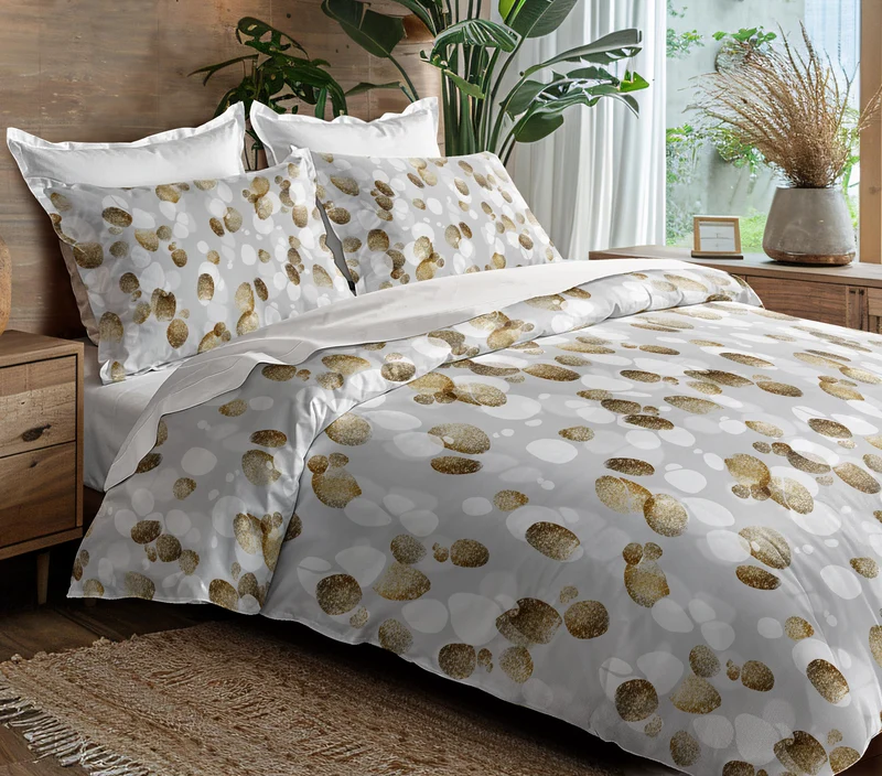 Parure de couette 3 pièces "Louna" 260 x 240 cm Galet Gold