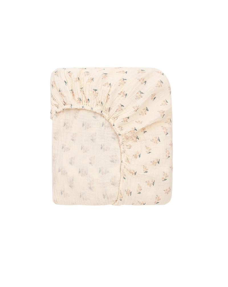 Baby fitted sheet in washed double muslin Wabi-Sabi