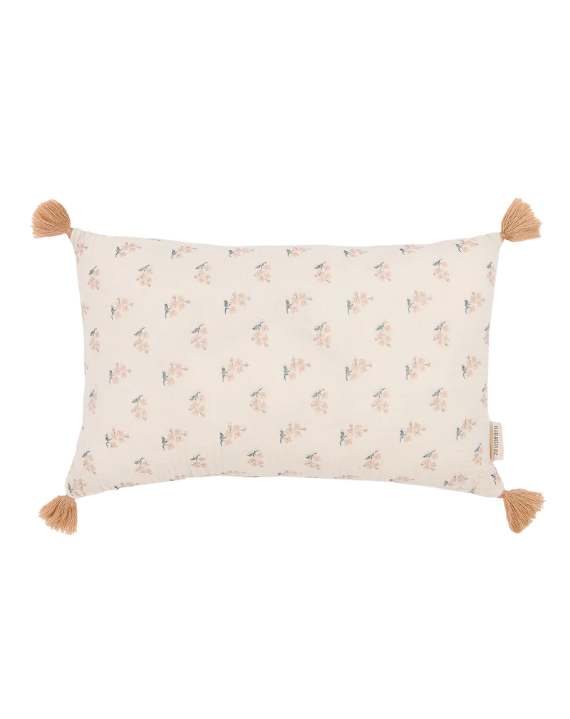 Tassel rectangular cushion in washed double muslin Wabi-Sabi