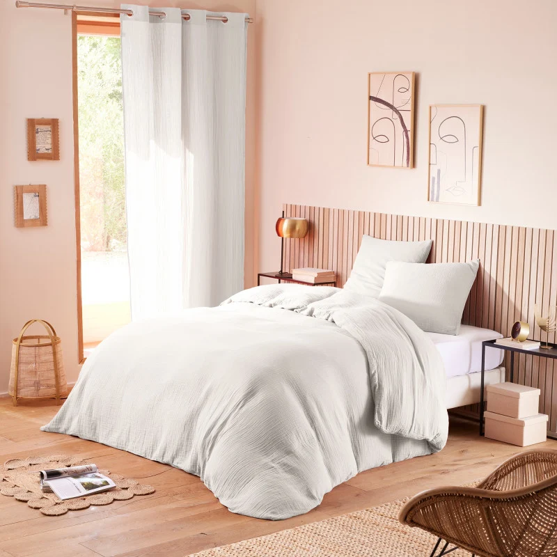 Pack 4 Pièces Housse de couette Gaze de Coton 260 x 240 cm - Neige